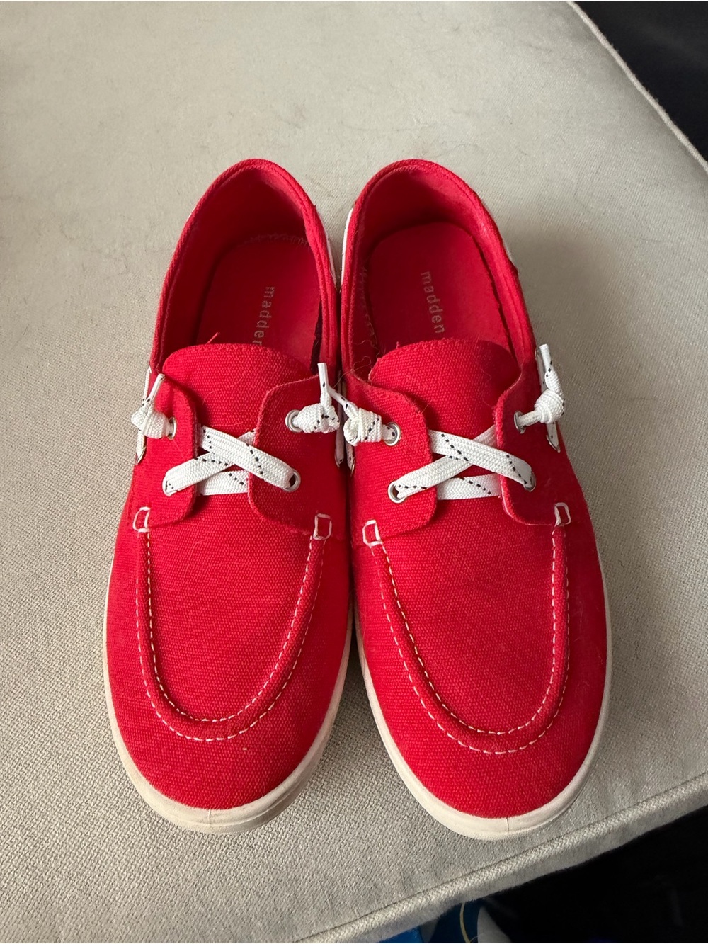 Madden Girl Red Canvas Boat Shoes